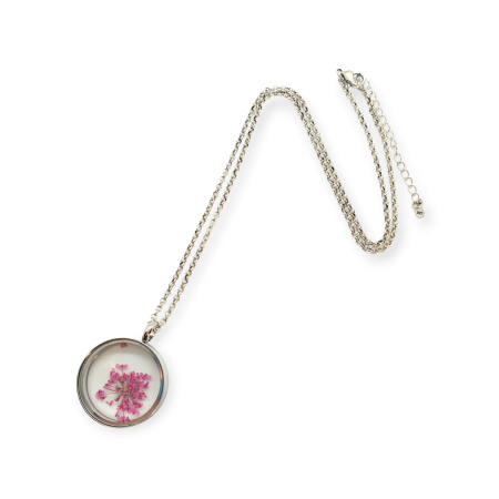 necklace steel silver chain and case with purpple flowers1